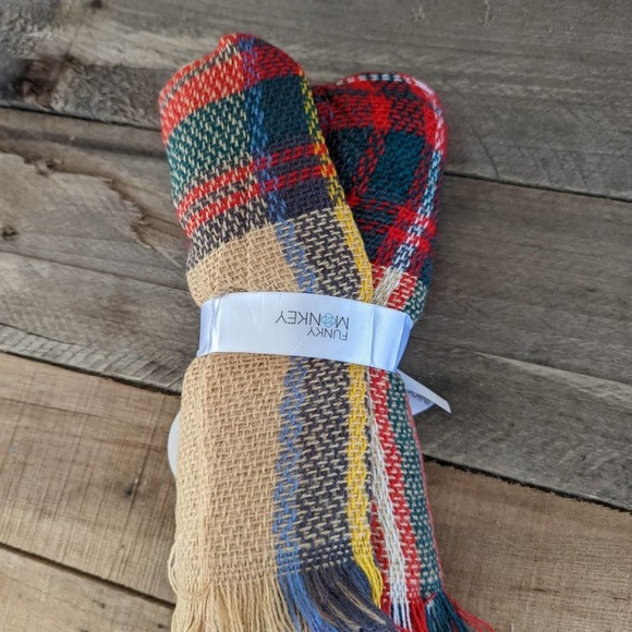 Funky Monkey Red & Green Plaid Blanket Infinity Scarf - Picture 3 of 5